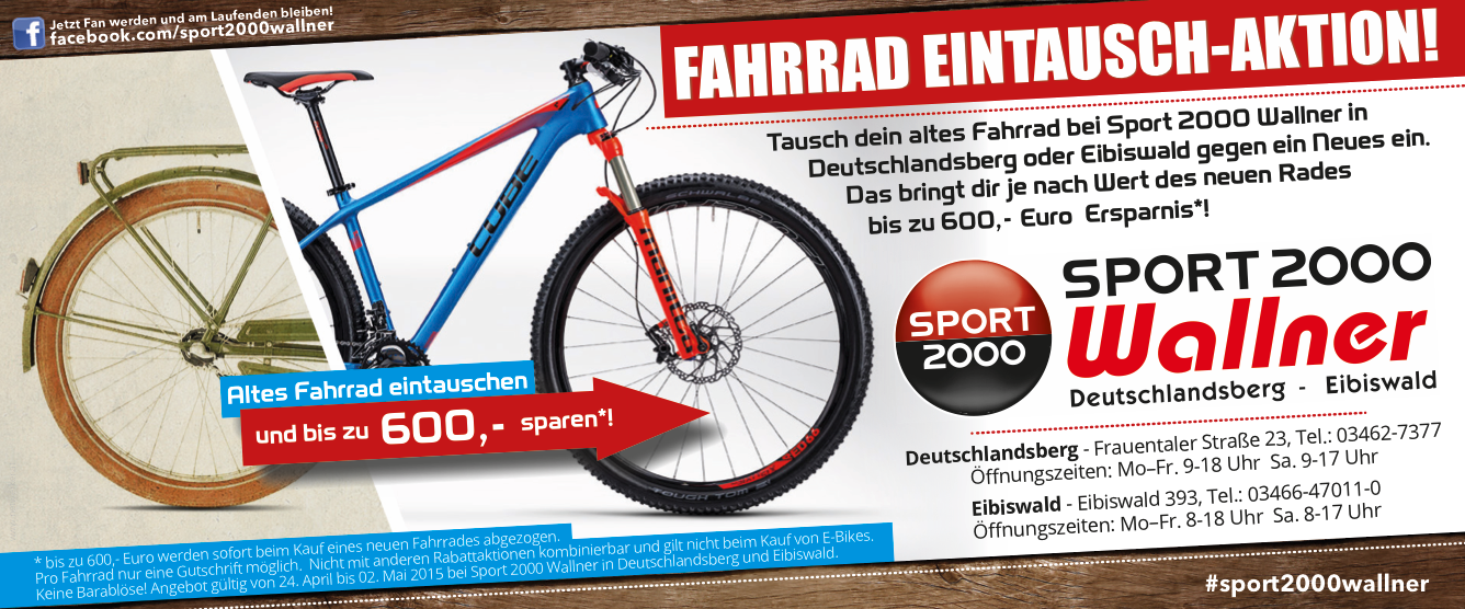 Inserat Sport 2000 Wallner, Fahrrad Eintausch Aktion