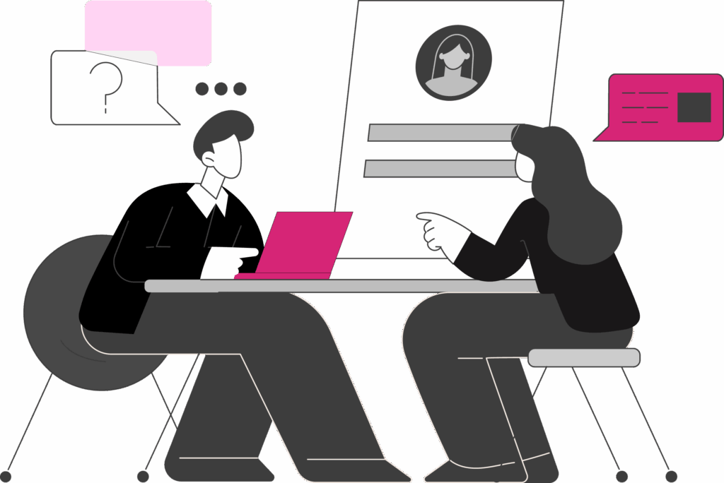 Bild mit zwei Personen die sich beraten