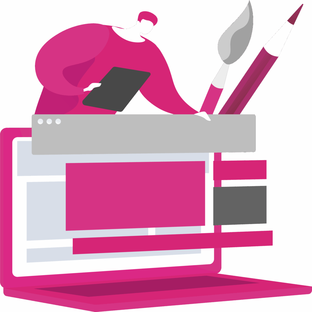 Illustration Man above Laptop with paintbrush