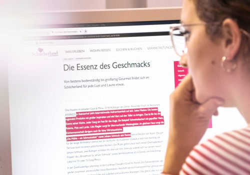 Person schreibt Texte am PC